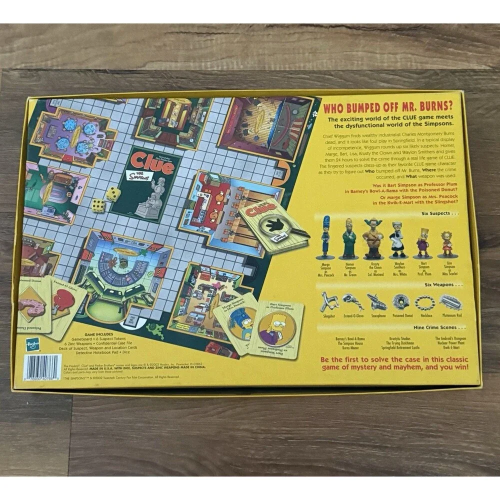 The Simpsons Clue 2nd Edition Board Game Complete Parker Brothers Hasbro 2002